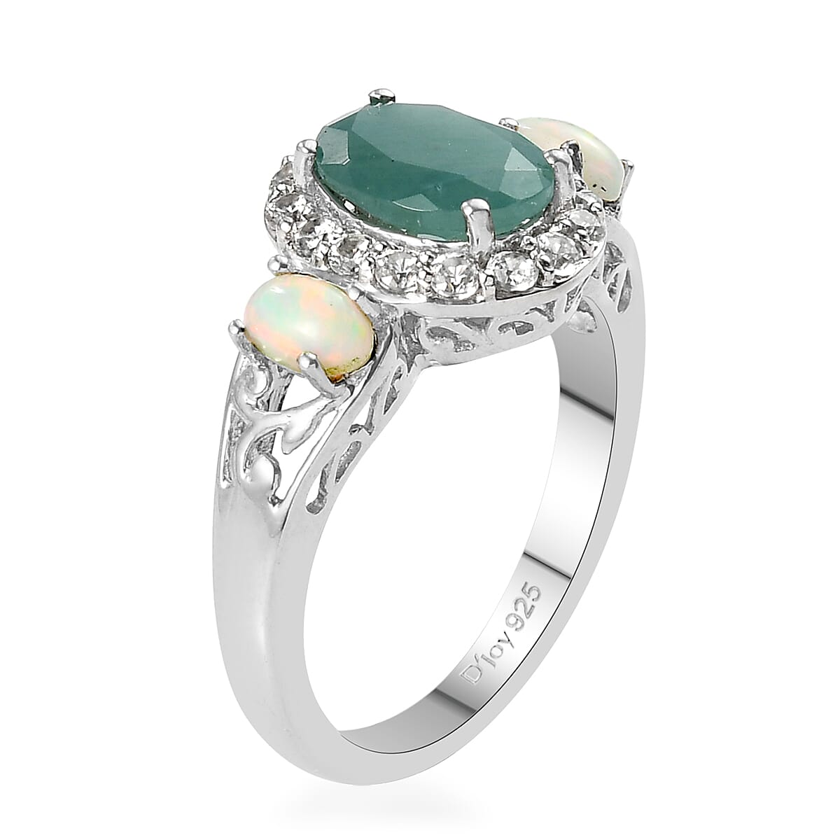 Premium Grandidierite and Multi Gemstone Halo Ring in Platinum Over Sterling Silver (Size 5.0) 2.65 ctw