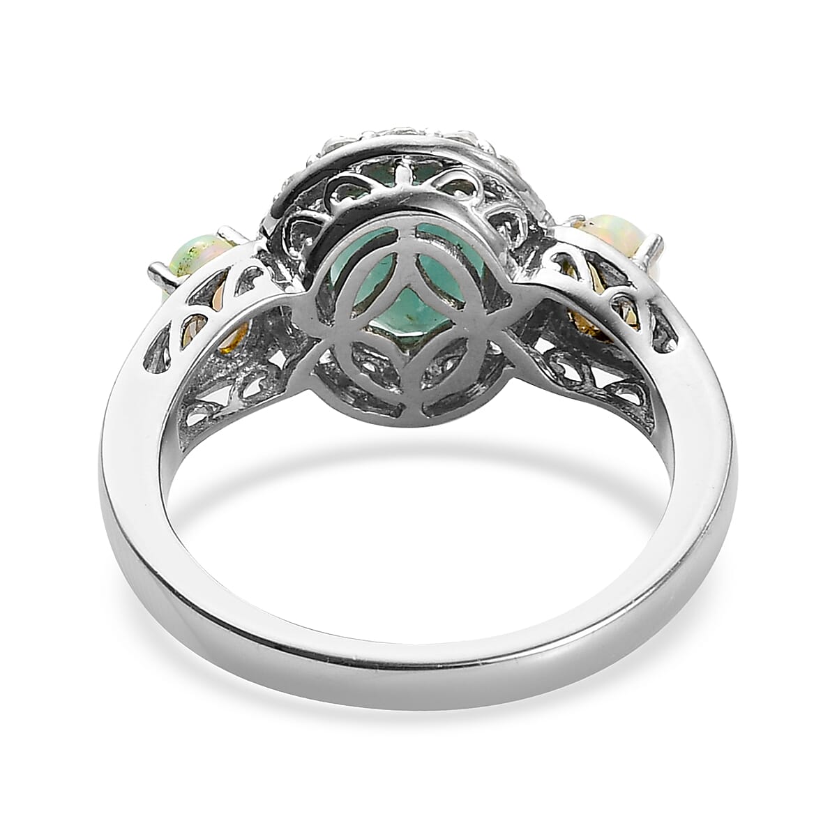 Premium Grandidierite and Multi Gemstone Halo Ring in Platinum Over Sterling Silver (Size 5.0) 2.65 ctw