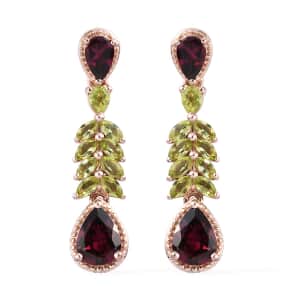 Orissa Rhodolite Garnet and Peridot Dangling Earrings in Vermeil Rose Gold Over Sterling Silver 5.30 ctw