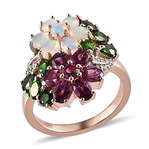 Multi Gemstone Florals Ring in Vermeil Rose Gold Over Sterling Silver (Size 7.0) 3.75 ctw