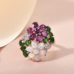 Multi Gemstone Florals Ring in Vermeil Rose Gold Over Sterling Silver (Size 7.0) 3.75 ctw
