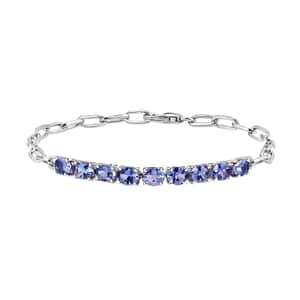 Tanzanite Paper Clip Chain Bracelet, Tanzanite Bracelet, Platinum Over Sterling Silver Bracelet, Birthday Gifts For Her (6.50 In) 2.40 ctw