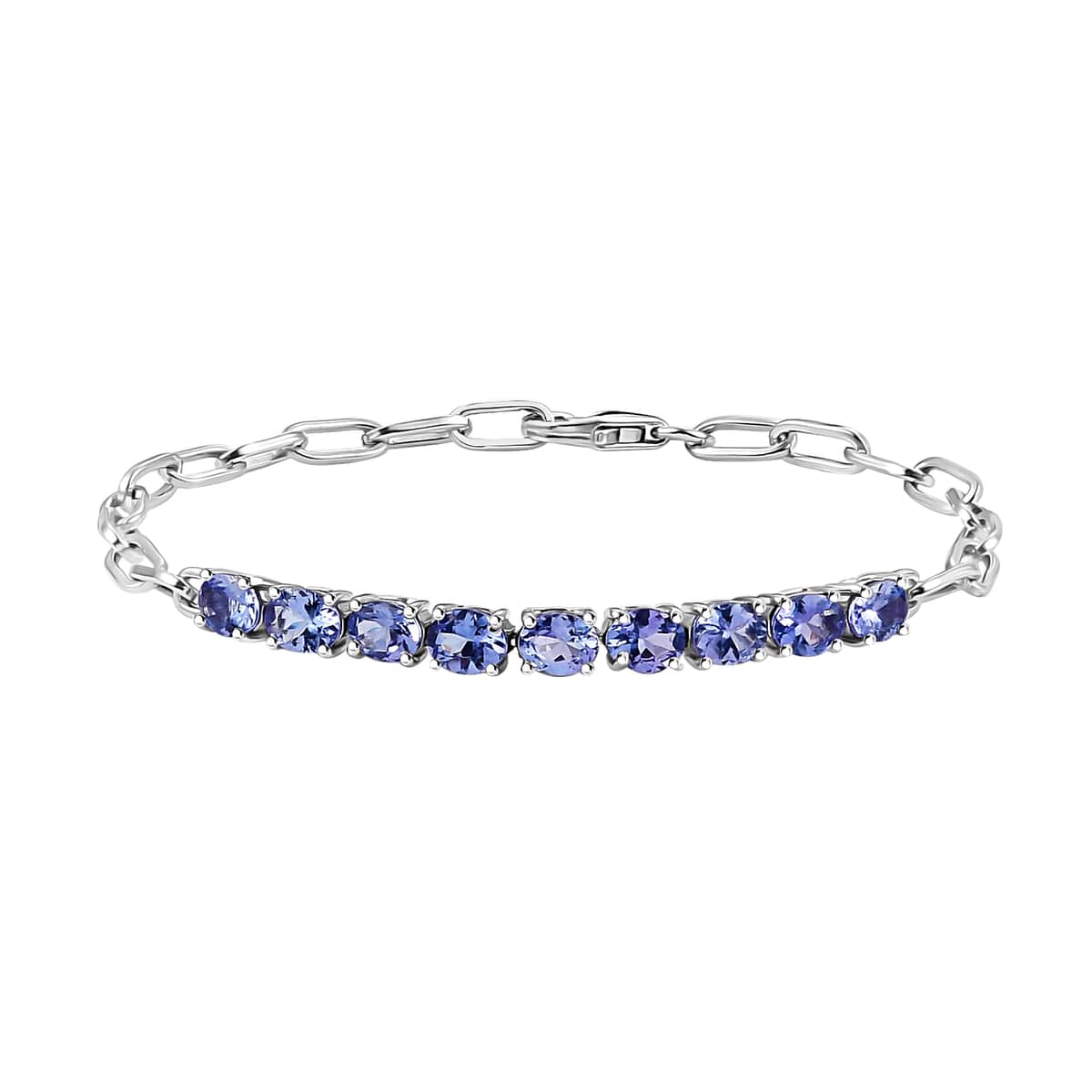 Tanzanite Paper Clip Chain Bracelet, Tanzanite Bracelet, Platinum Over Sterling Silver Bracelet, Birthday Gifts For Her (6.50 In) 2.90 ctw image number 0