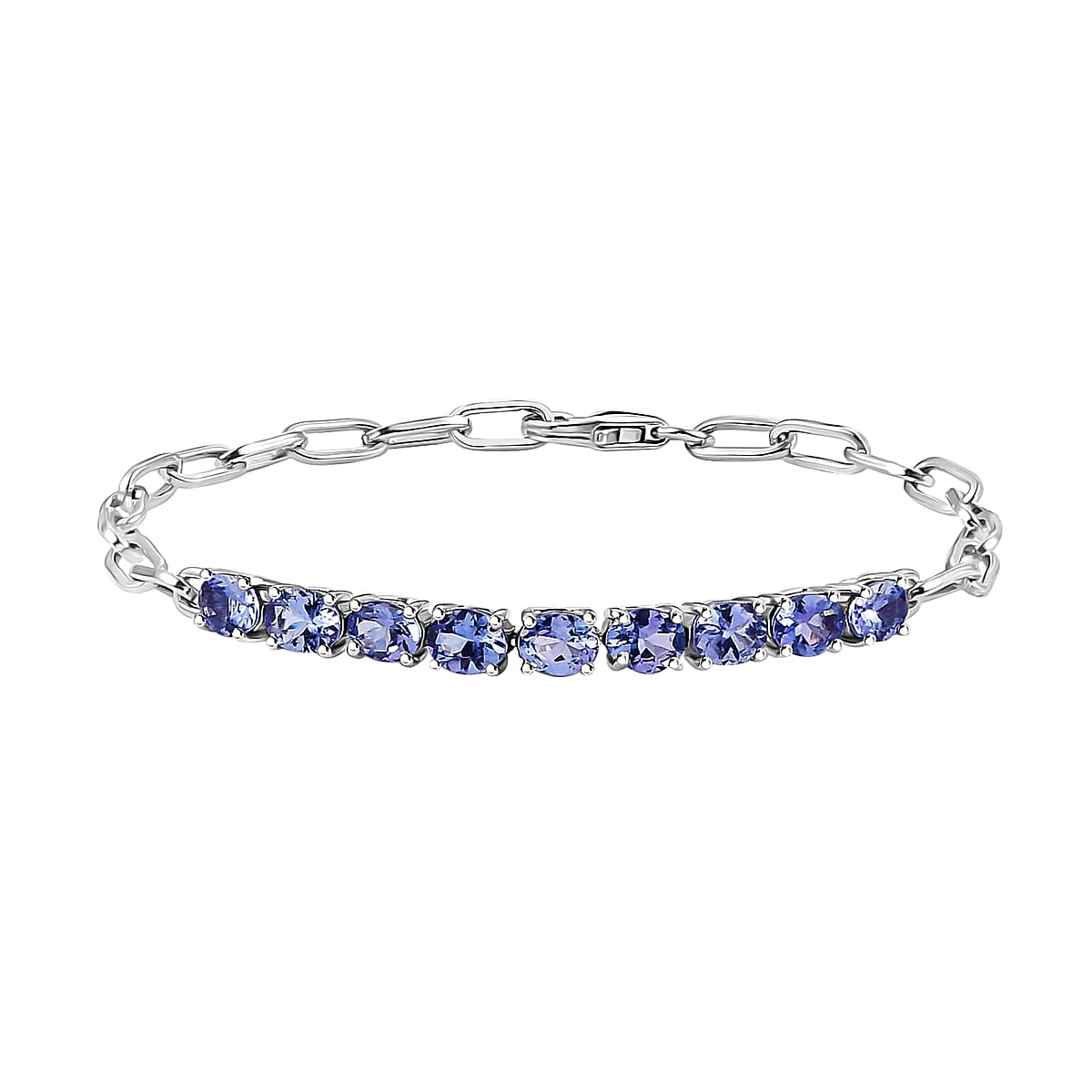 Tanzanite Paper Clip Chain Bracelet, Tanzanite Bracelet, Platinum Over Sterling Silver Bracelet, Birthday Gifts For Her (6.50 In) 2.90 ctw image number 0