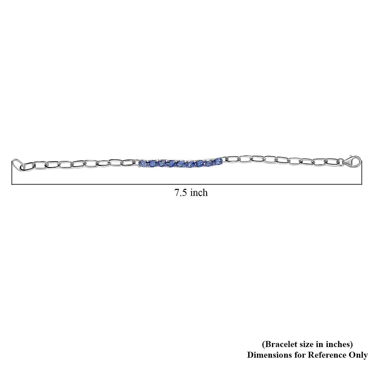 Tanzanite Paper Clip Chain Bracelet, Tanzanite Bracelet, Platinum Over Sterling Silver Bracelet, Birthday Gifts For Her (7.25 In) 2.40 ctw image number 4