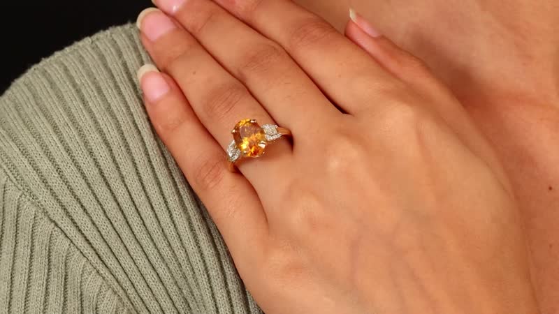 Luxoro 10K Yellow Gold Premium Picos Altos Orange Sphalerite, Diamond (0.15 cts) Ring (Size 8.0) (4 g) 6.00 ctw