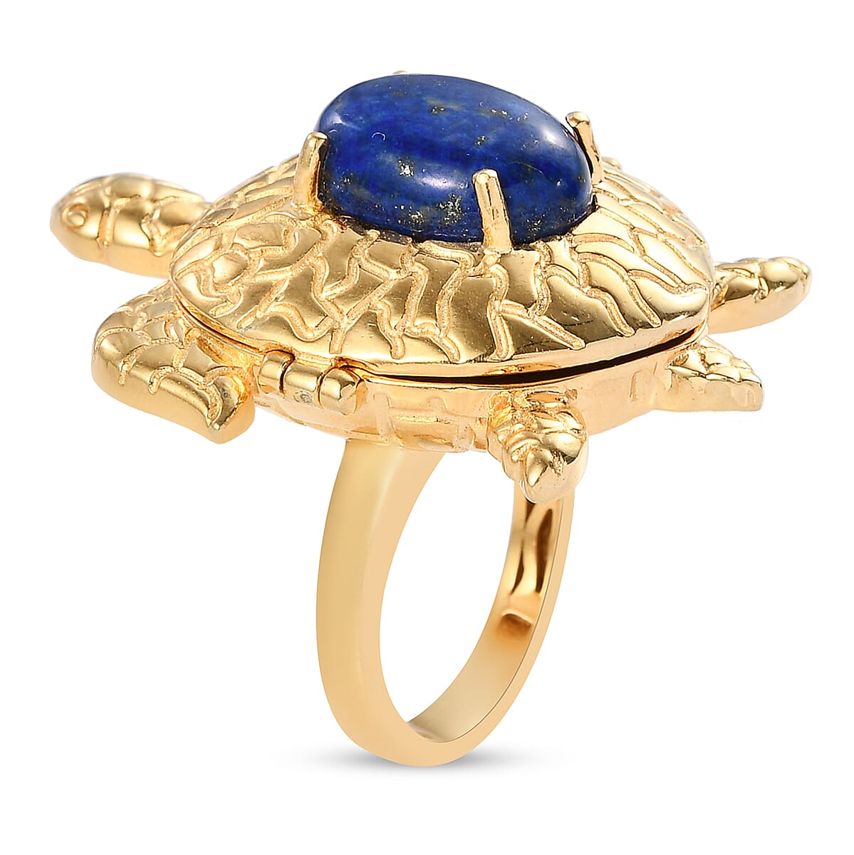 Karis Lapis Lazuli, Simulated Blue Diamond Turtle Ring Size 11 and Pendant Necklace 20In in 18K YG Plated & Stainless Steel 10.00 ctw image number 3