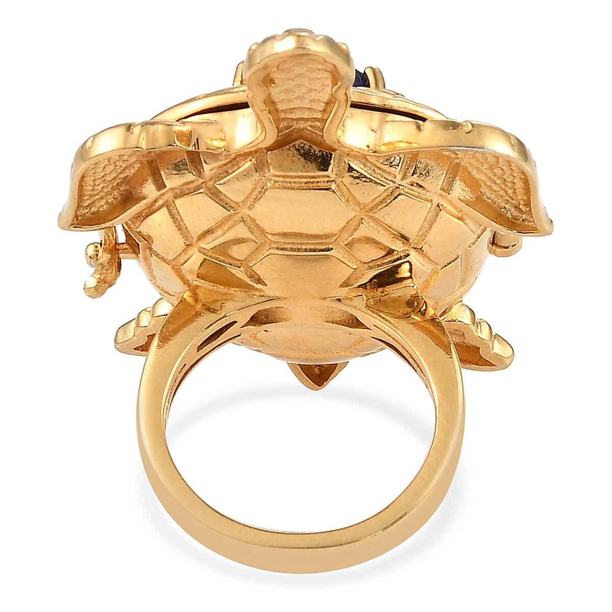 Karis Lapis Lazuli, Simulated Blue Diamond Turtle Ring Size 11 and Pendant Necklace 20In in 18K YG Plated & Stainless Steel 10.00 ctw image number 4