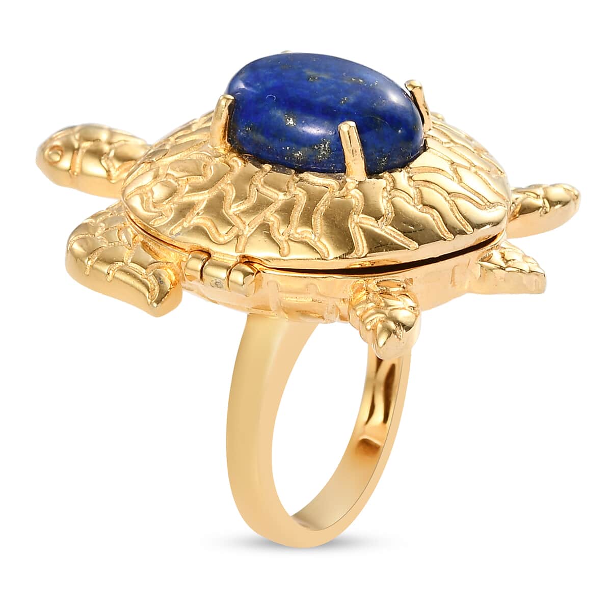 Karis Lapis Lazuli, Simulated Blue Diamond Turtle Ring Size 7 and Pendant in 18K YG Plated with Stainless Steel Necklace 20In 10.00 ctw image number 3