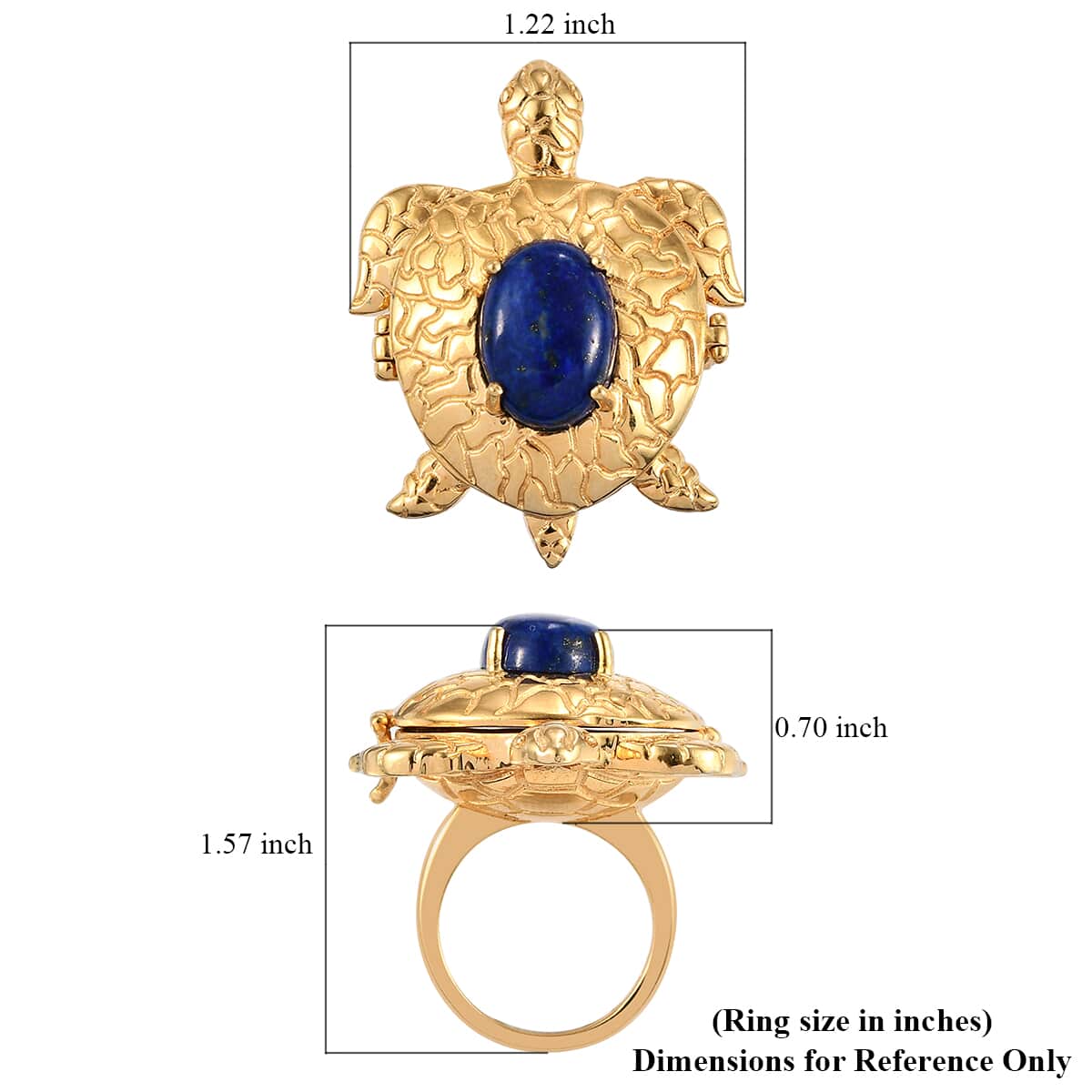 Karis Lapis Lazuli, Simulated Blue Diamond Turtle Ring Size 7 and Pendant in 18K YG Plated with Stainless Steel Necklace 20In 10.00 ctw image number 5