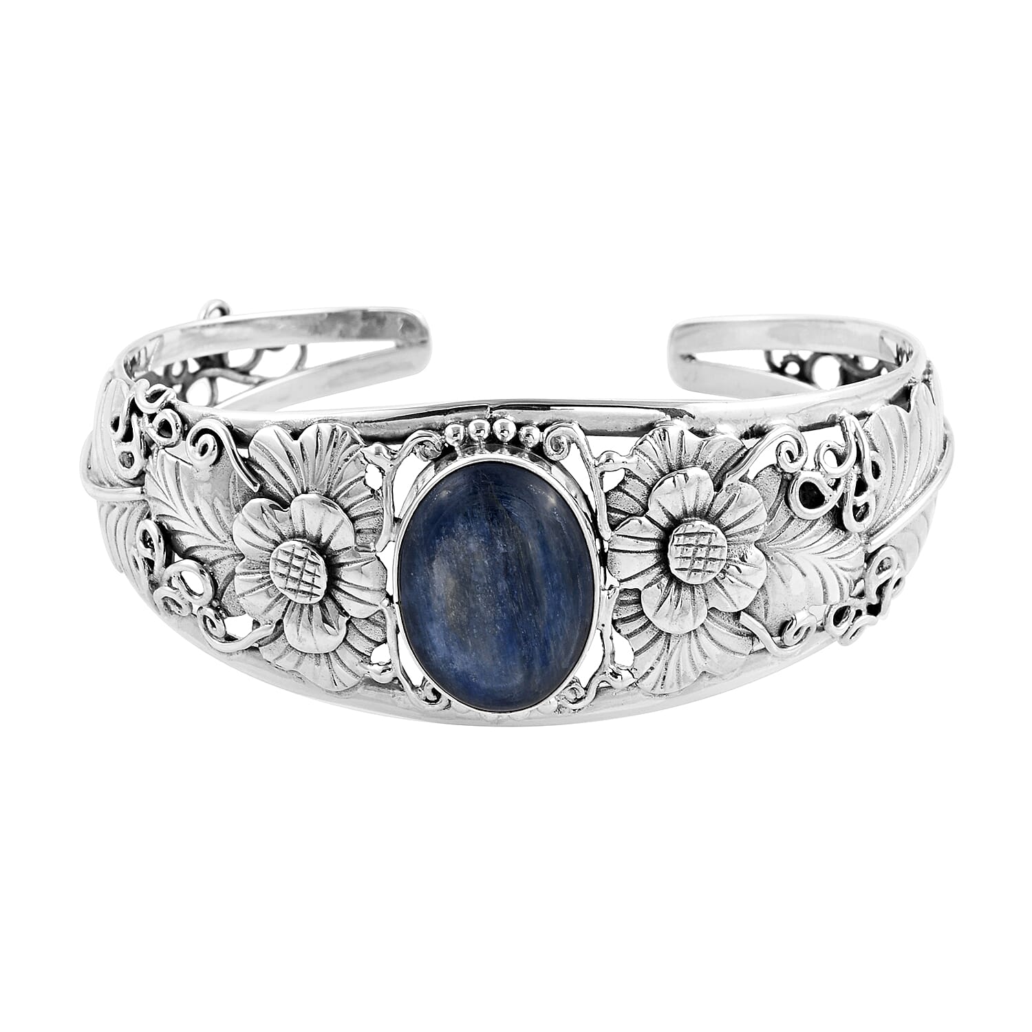 Bali Legacy Himalayan Kyanite Cuff Bracelet in Sterling Silver (7.50 In) 29.30 Grams 15.50 ctw