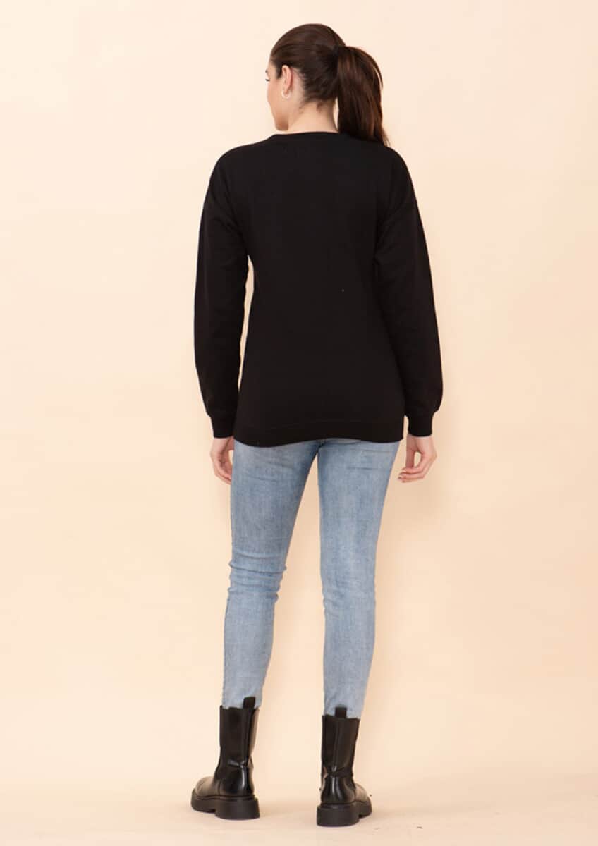 Tamsy Holiday Black Pumpkin Fleece Knit Sweatshirt For Women (100% Cotton) - L image number 1