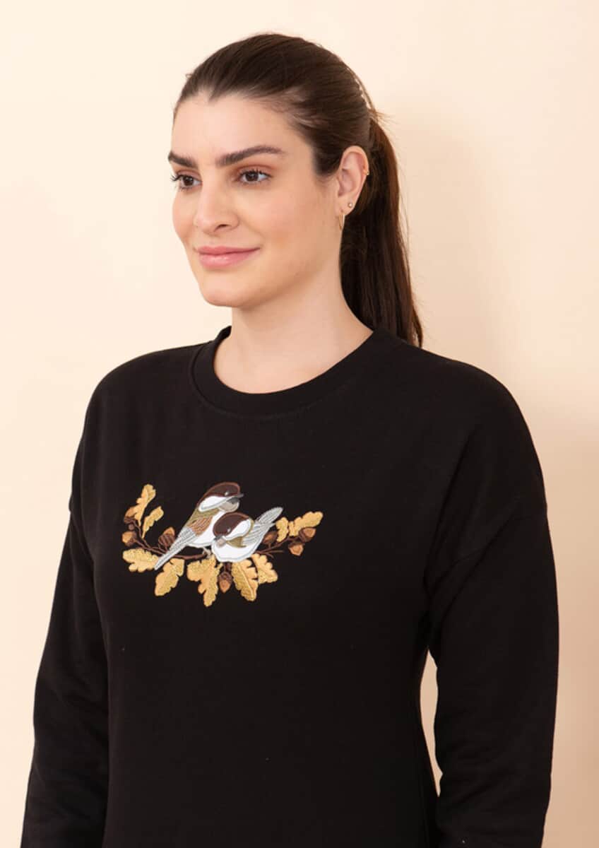 Tamsy Holiday Black Fall Bird Fleece Knit Sweatshirt For Women (100% Cotton) - M image number 5