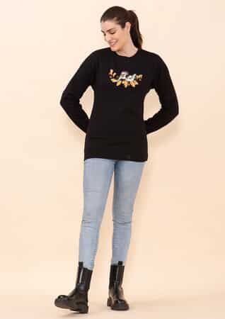 Tamsy Holiday Black Fall Bird Fleece Knit Sweatshirt For Women (100% Cotton) - 3X image number 2
