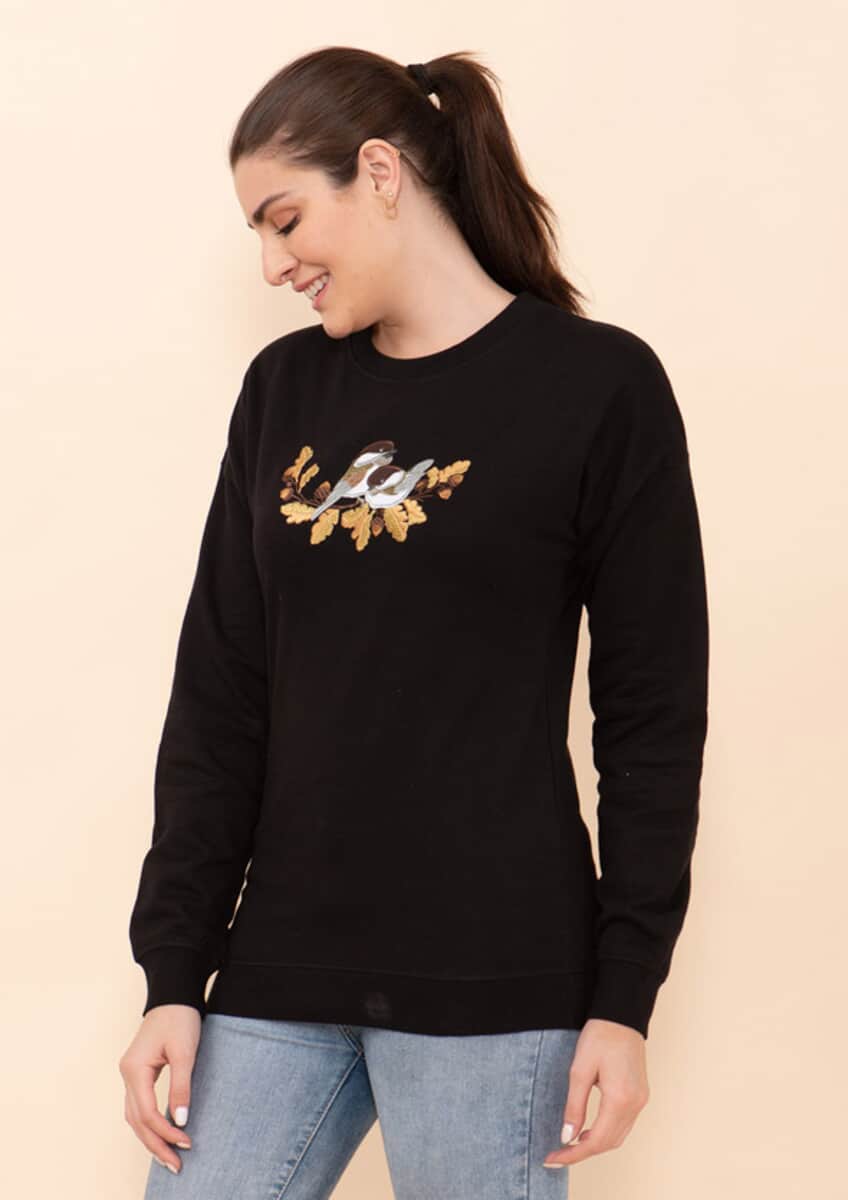 Tamsy Holiday Black Fall Bird Fleece Knit Sweatshirt For Women (100% Cotton) - 3X image number 4