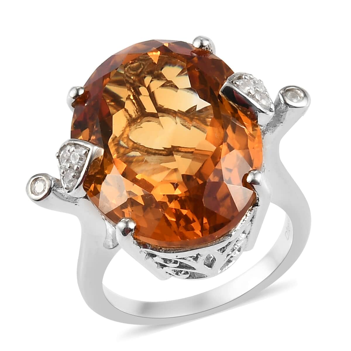 Santa Ana Madeira Citrine, Natural White Zircon Ring in Platinum Over Sterling Silver (Size 8.0) 16.80 ctw image number 0