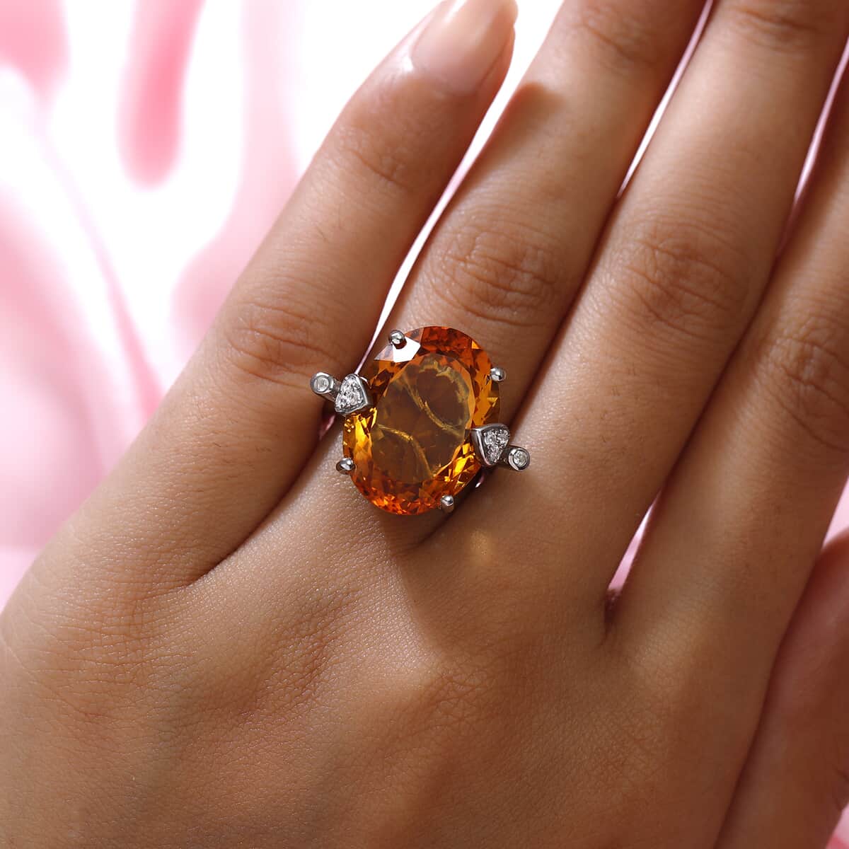 Santa Ana Madeira Citrine, Natural White Zircon Ring in Platinum Over Sterling Silver (Size 8.0) 16.80 ctw image number 2