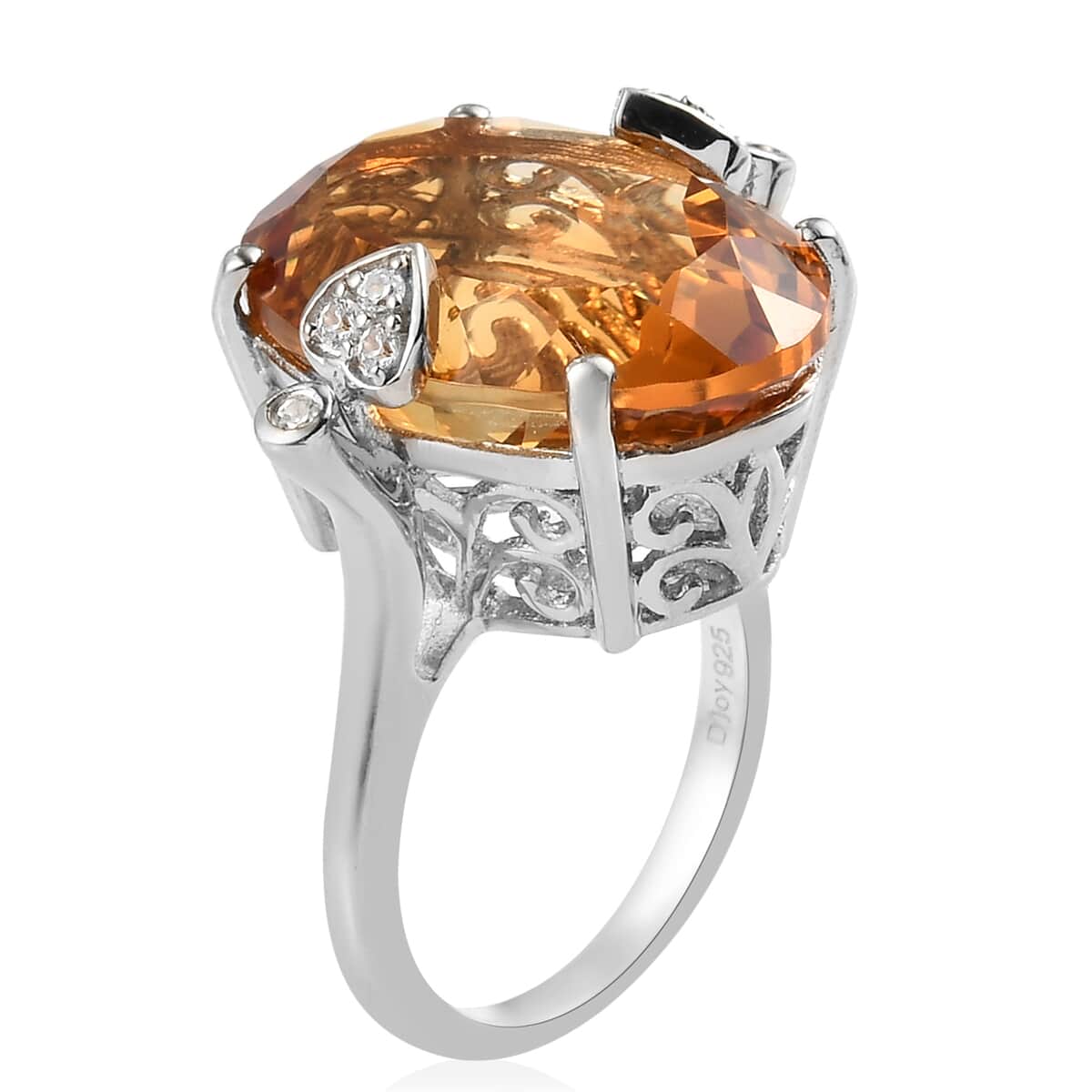 Santa Ana Madeira Citrine and Natural White Zircon Ring in Platinum Over Sterling Silver (Size 6.0) 16.80 ctw image number 3