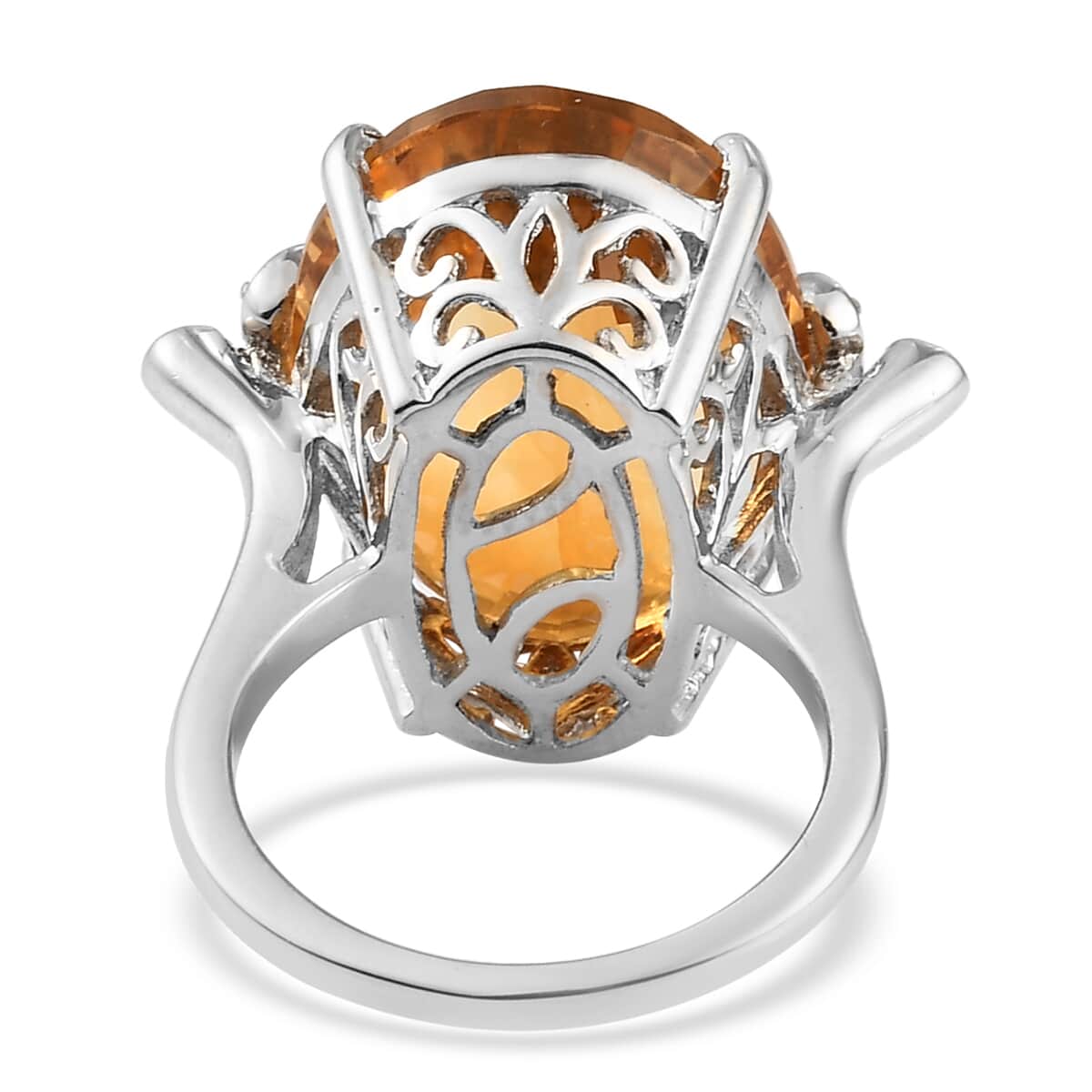Santa Ana Madeira Citrine, Natural White Zircon Ring in Platinum Over Sterling Silver (Size 8.0) 16.80 ctw image number 4