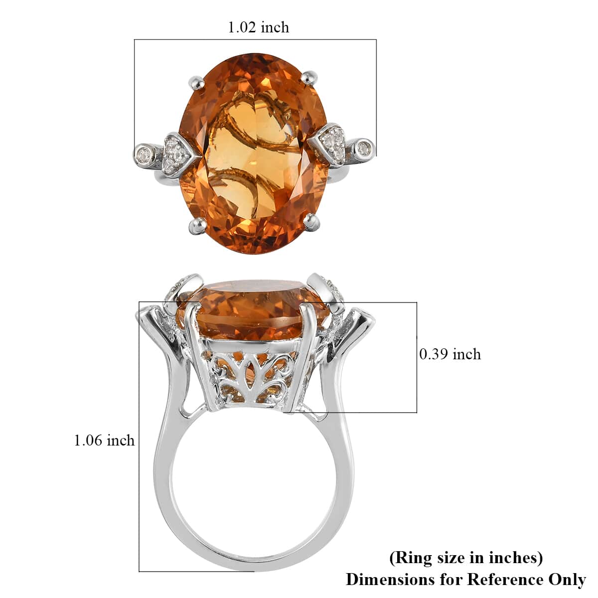 Santa Ana Madeira Citrine and Natural White Zircon Ring in Platinum Over Sterling Silver (Size 6.0) 16.80 ctw image number 5