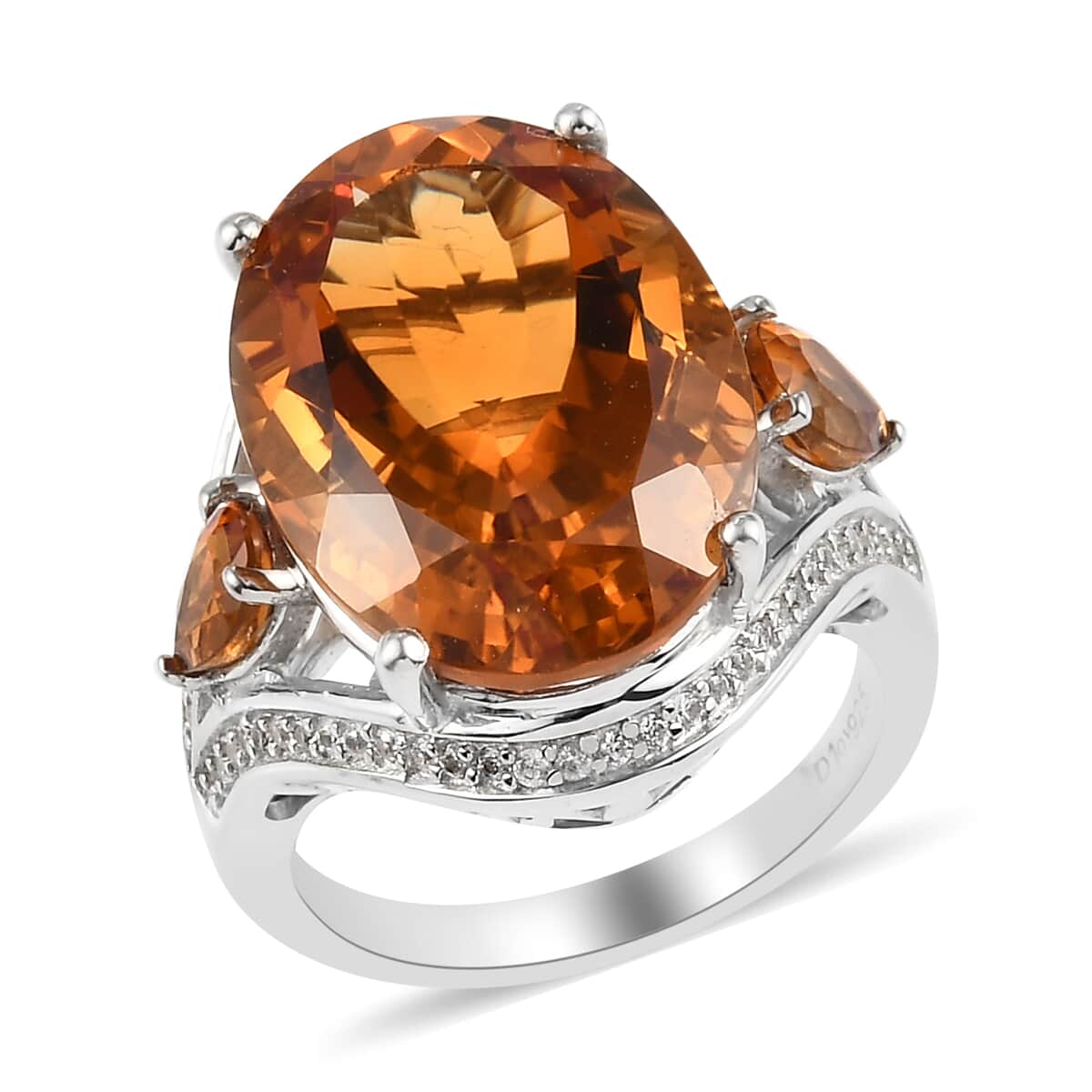Santa Ana Madeira Citrine and Natural White Zircon Ring in Platinum Over Sterling Silver 12.65 ctw image number 0