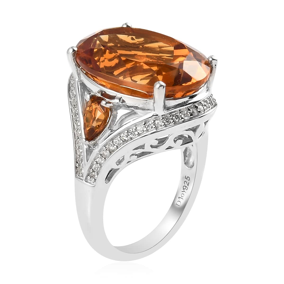 Santa Ana Madeira Citrine and Natural White Zircon Ring in Platinum Over Sterling Silver 12.65 ctw image number 3