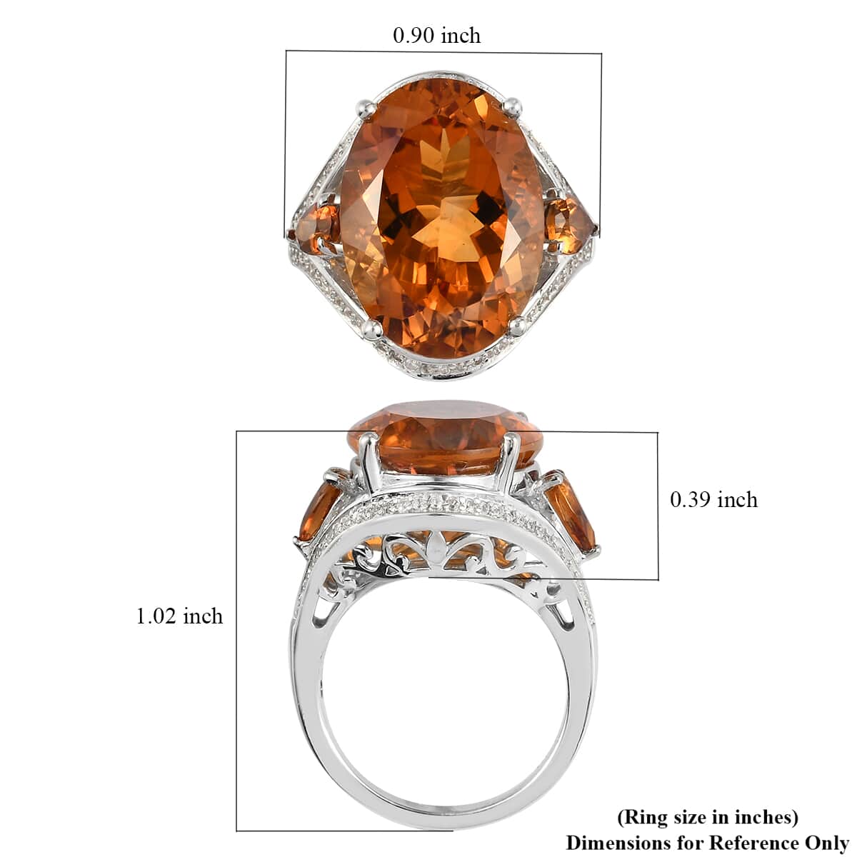 Santa Ana Madeira Citrine and Natural White Zircon Ring in Platinum Over Sterling Silver 12.65 ctw image number 5