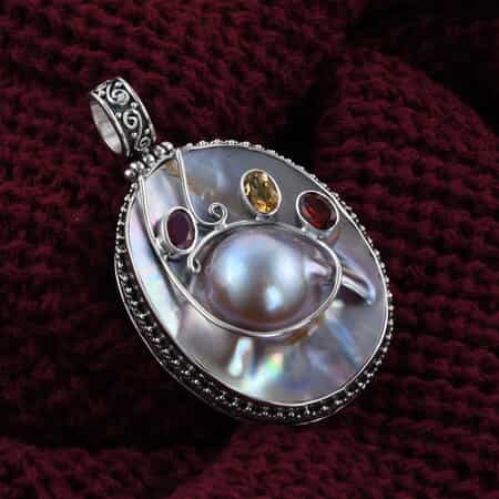 Bali Legacy Mother Of Pearl and Multi Gemstone Pendant in Sterling Silver 1.70 ctw image number 1