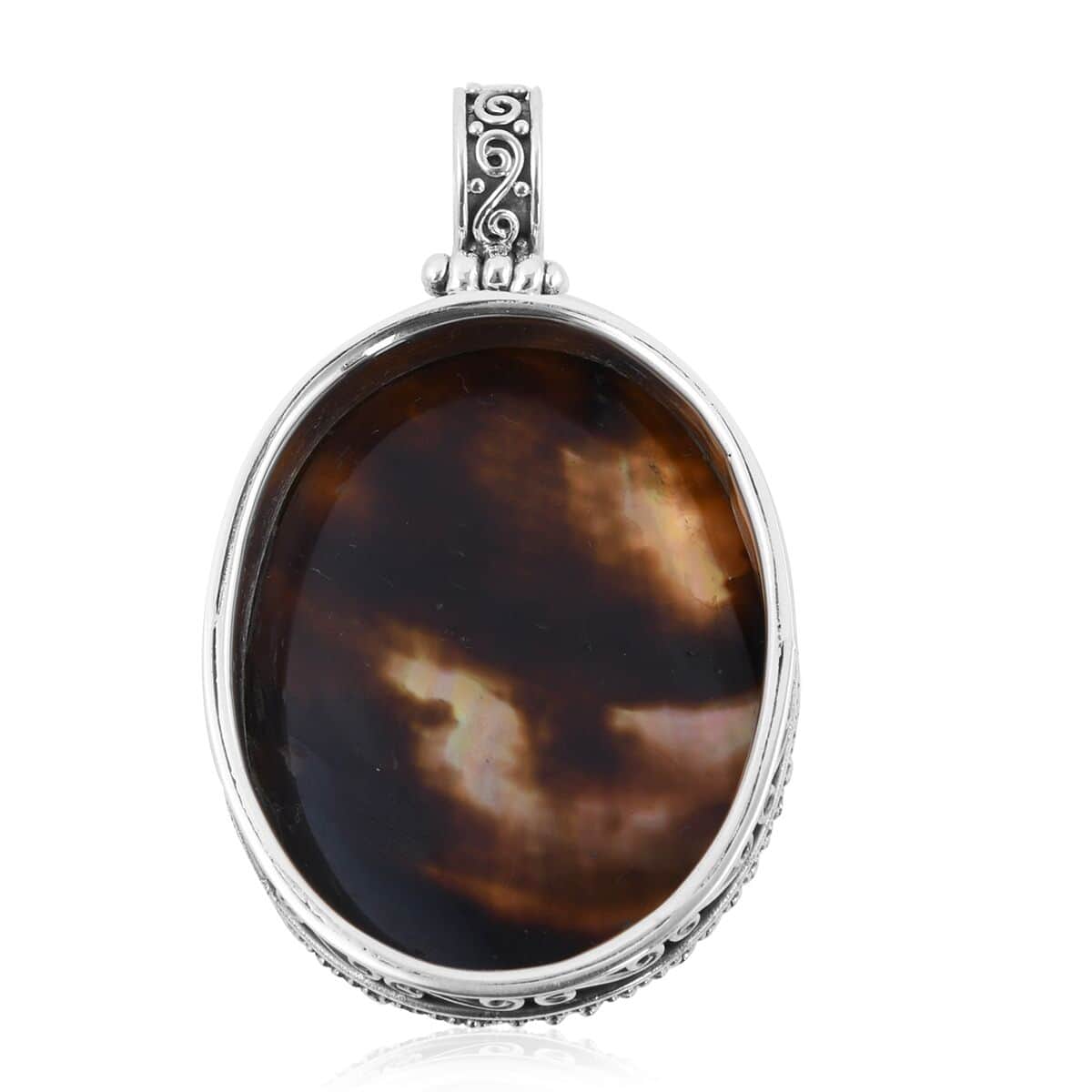 Mother’s Day Gift Bali Legacy Mother Of Pearl and Multi Gemstone Pendant in Sterling Silver 1.70 ctw image number 3