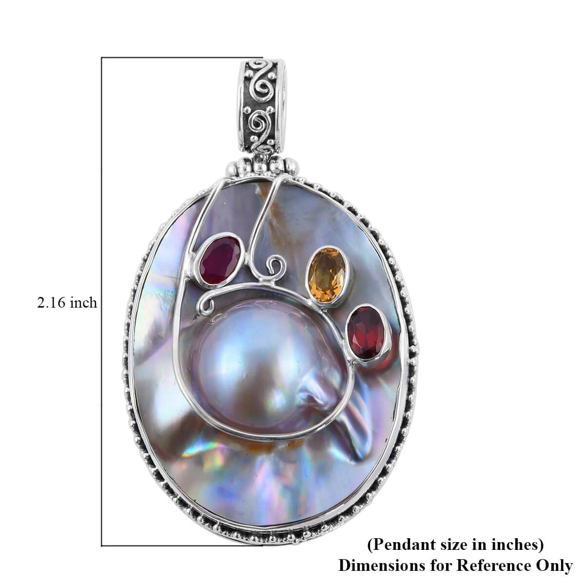 Bali Legacy Mother Of Pearl and Multi Gemstone Pendant in Sterling Silver 1.70 ctw image number 4