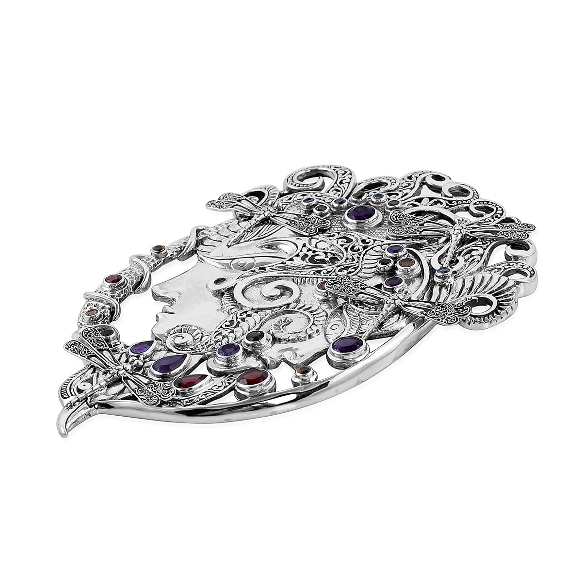 SUMMER DEALS Bali Legacy Multi Gemstone Dragonfly Pendant in Sterling Silver 90.25 Grams 10.20 ctw