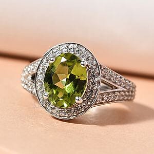 Peridot and Multi Gemstone 3.01 ctw Ring in Platinum Over Sterling Silver (Size 5.5)