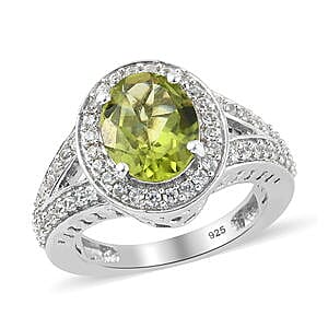 Peridot and Multi Gemstone 3.01 ctw Ring in Platinum Over Sterling Silver (Size 5.5)