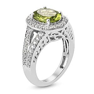 Peridot and Multi Gemstone 3.01 ctw Ring in Platinum Over Sterling Silver (Size 5.5)
