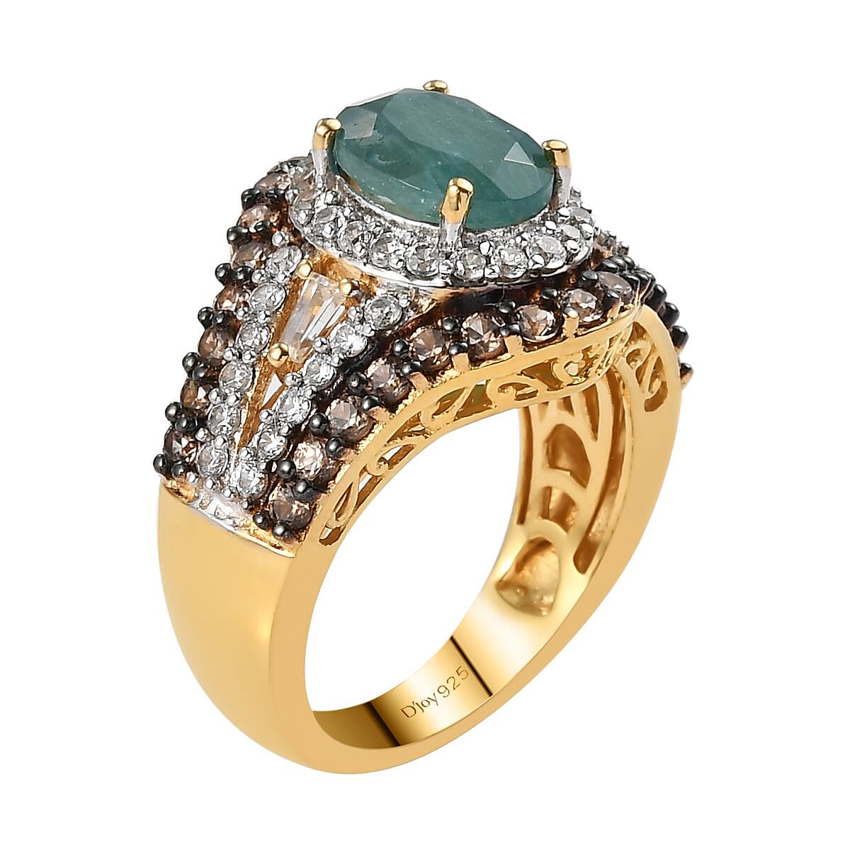 Premium Grandidierite, Natural White Zircon and Coffee Zircon Ring in Rhodium and Vermeil Yellow Gold Over Sterling Silver (Size 10.0) 4.10 ctw