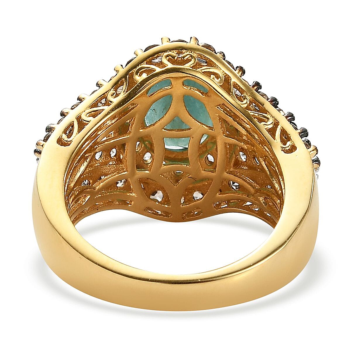 Premium Grandidierite, Natural White Zircon and Coffee Zircon Ring in Rhodium and Vermeil Yellow Gold Over Sterling Silver (Size 10.0) 4.10 ctw