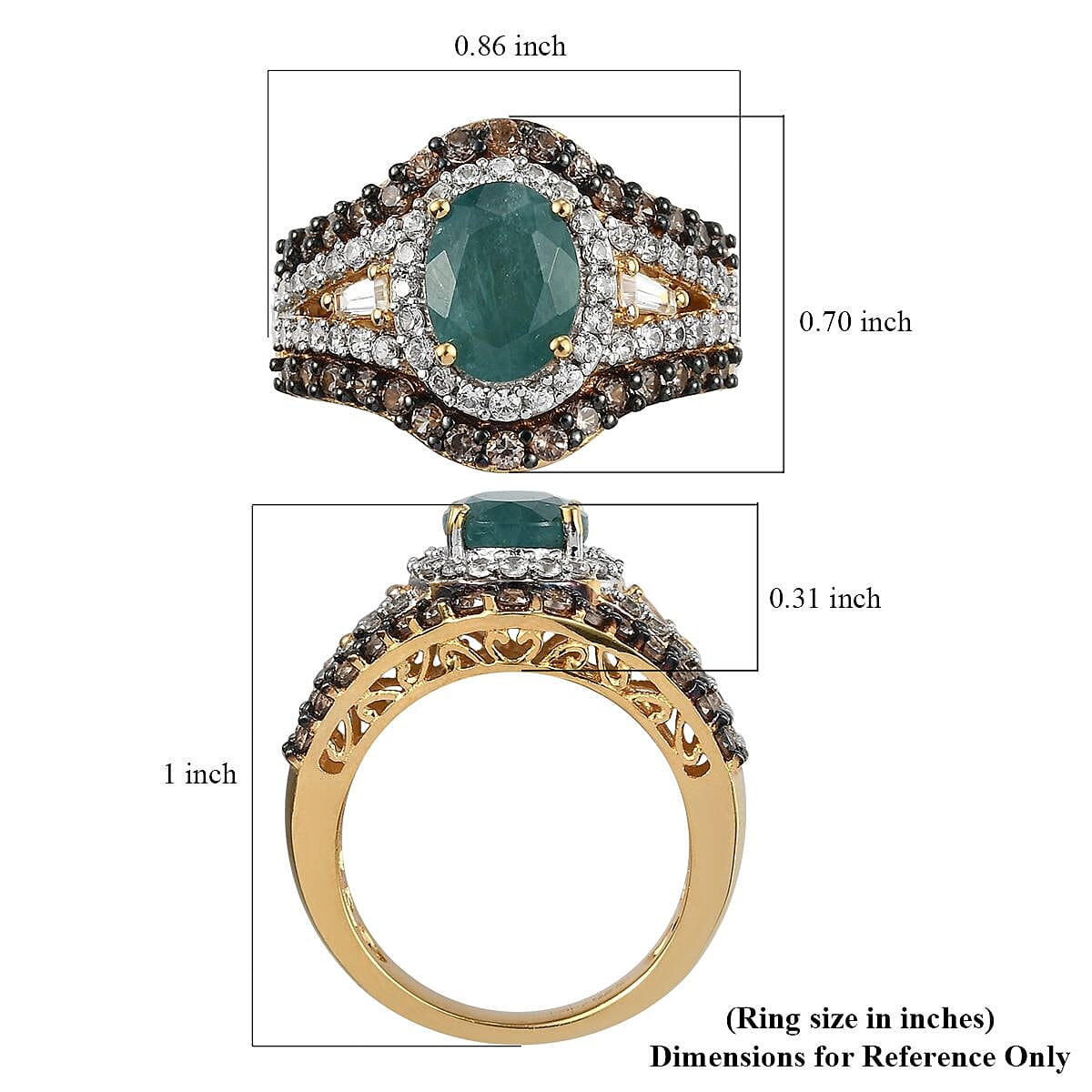 Premium Grandidierite, Natural White Zircon and Coffee Zircon Ring in Rhodium and Vermeil Yellow Gold Over Sterling Silver (Size 10.0) 4.10 ctw