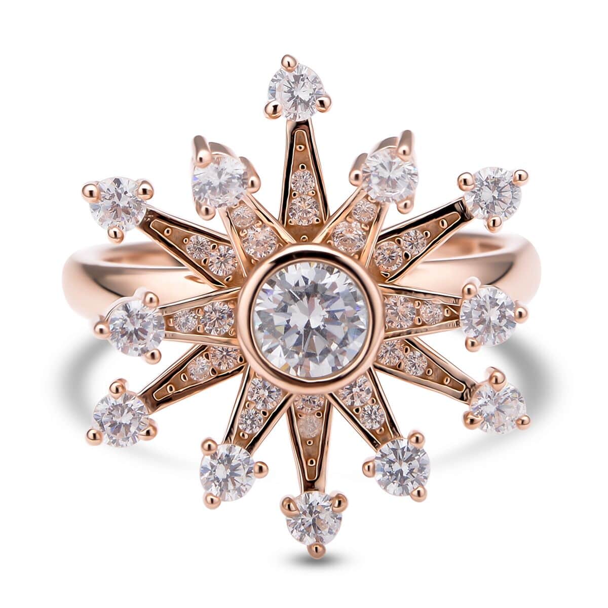 Cheryl Exclusive Pick Simulated Diamond Star Burst Spinner Ring in 14K Rose Gold Over Sterling Silver (Adjustable Size 6-8) 1.60 ctw image number 0