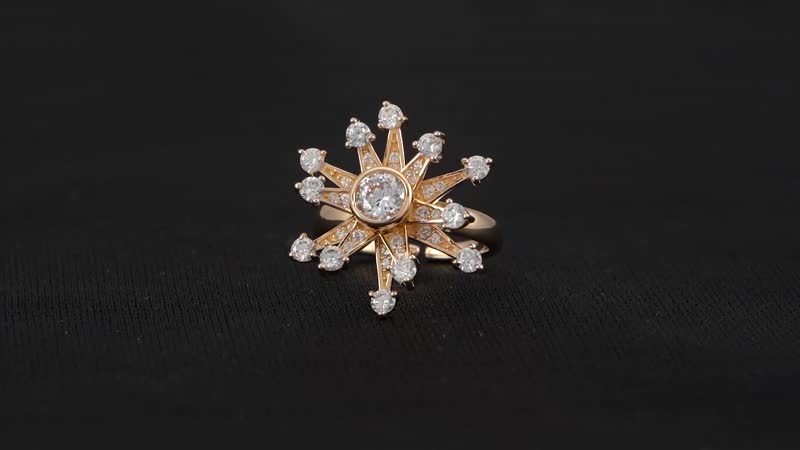 Simulated Diamond Snowflake Spinner Ring in Rhodium Over Sterling Silver (Adjustable Size 6-8) 1.60 ctw