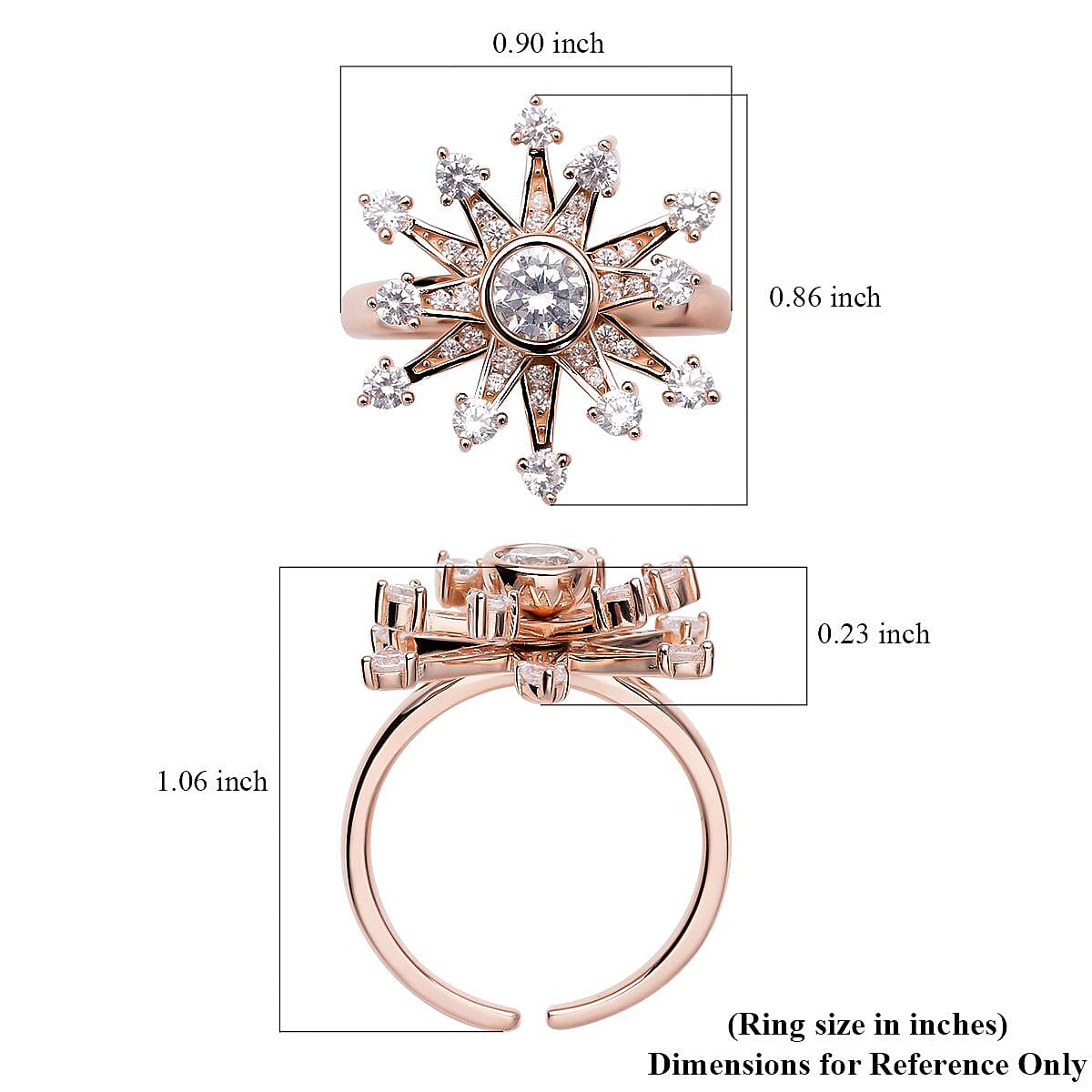 Cheryl Exclusive Pick Simulated Diamond Star Burst Spinner Ring in 14K Rose Gold Over Sterling Silver (Adjustable Size 6-8) 1.60 ctw