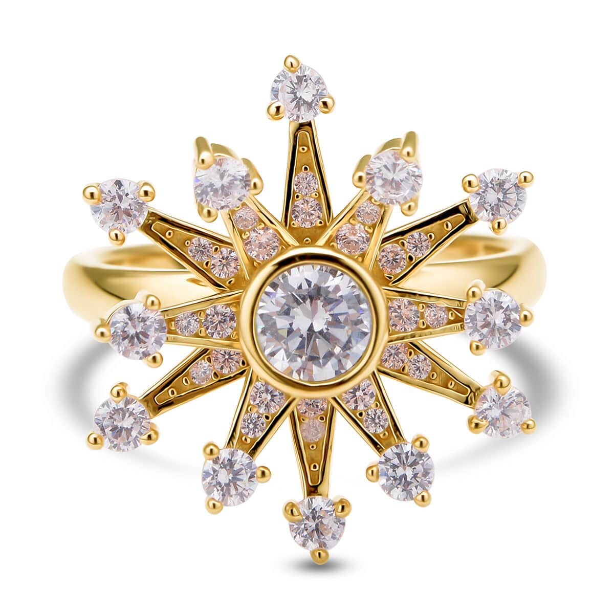 Simulated Diamond Star Burst Spinner Ring in 14K Yellow Gold Over Sterling Silver (Adjustable Size 6-8) 1.60 ctw image number 0