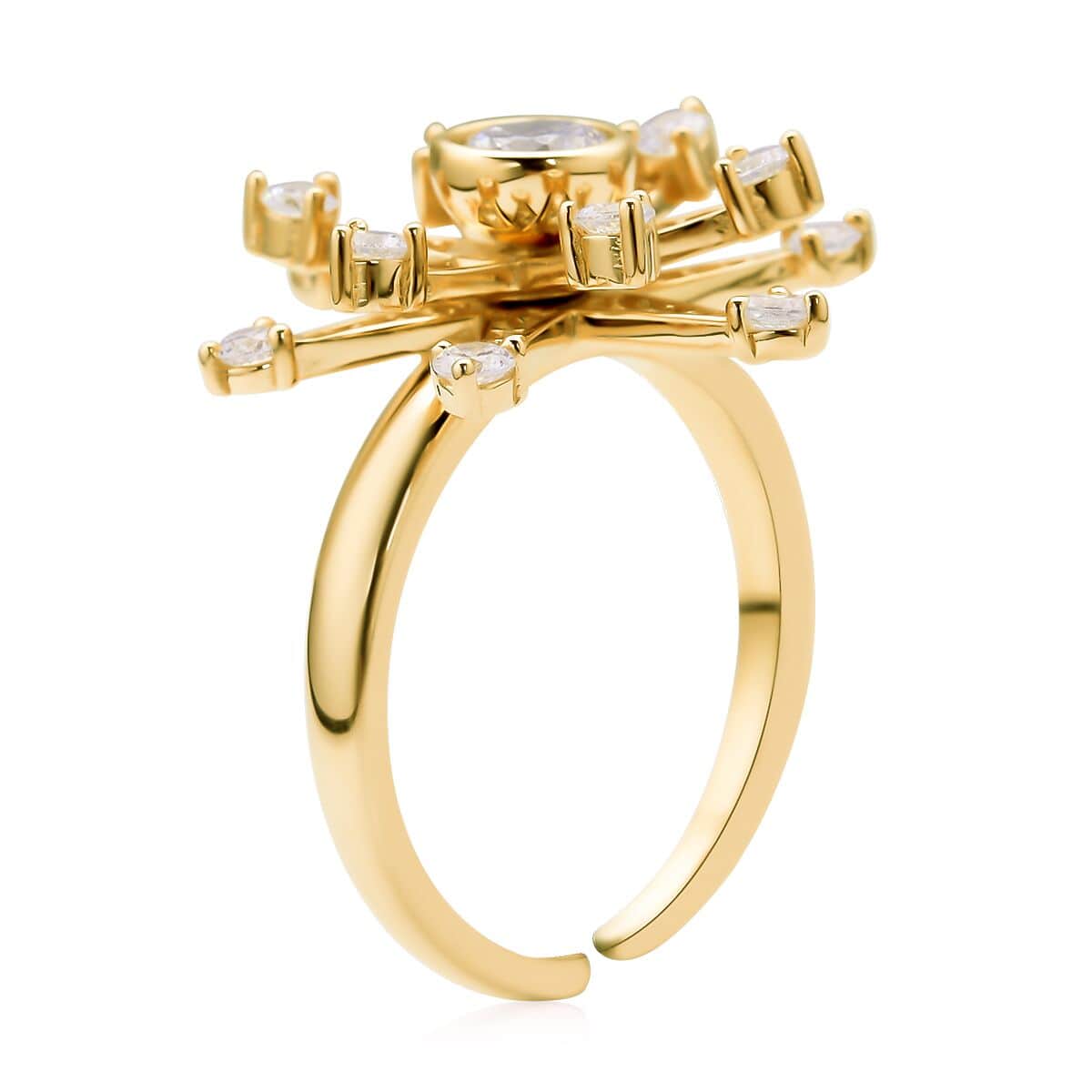 Simulated Diamond Star Burst Spinner Ring in 14K Yellow Gold Over Sterling Silver (Adjustable Size 6-8) 1.60 ctw image number 3