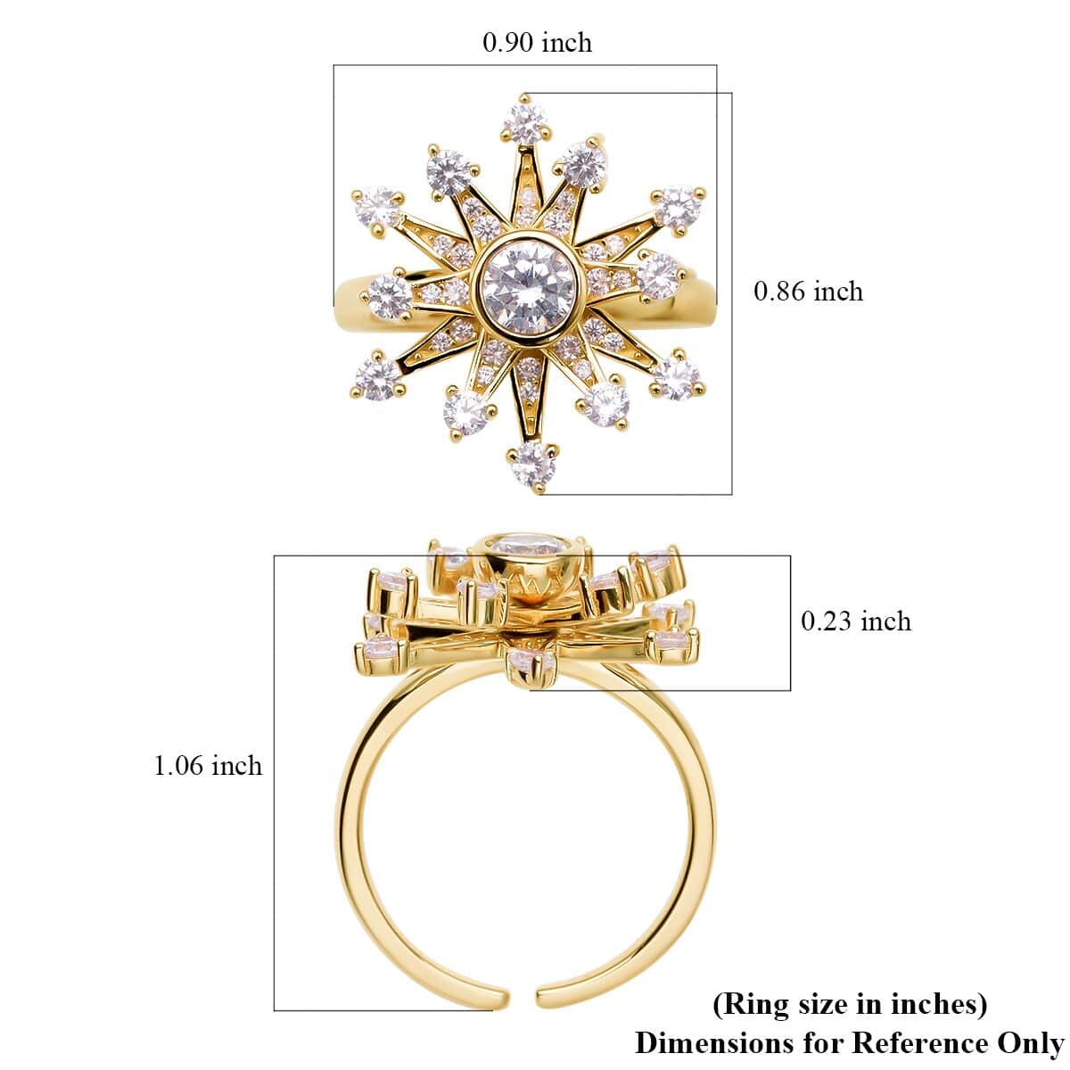 Simulated Diamond Star Burst Spinner Ring in 14K Yellow Gold Over Sterling Silver (Adjustable Size 6-8) 1.60 ctw image number 5