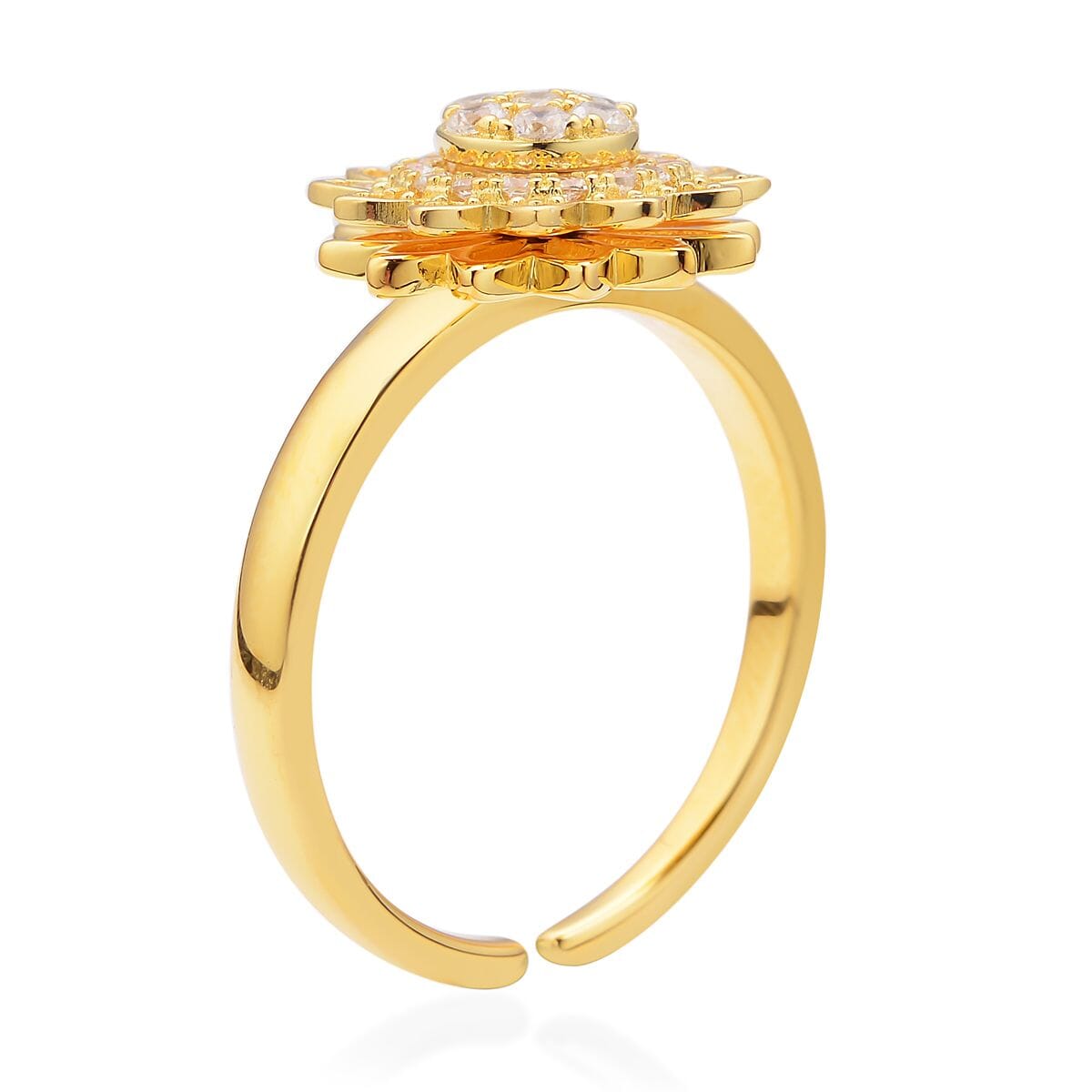 Simulated Diamond Sunflower Design Spinner Ring in 14K Yellow Gold Over Sterling Silver (Adjustable Size 9-11) 0.65 ctw image number 3