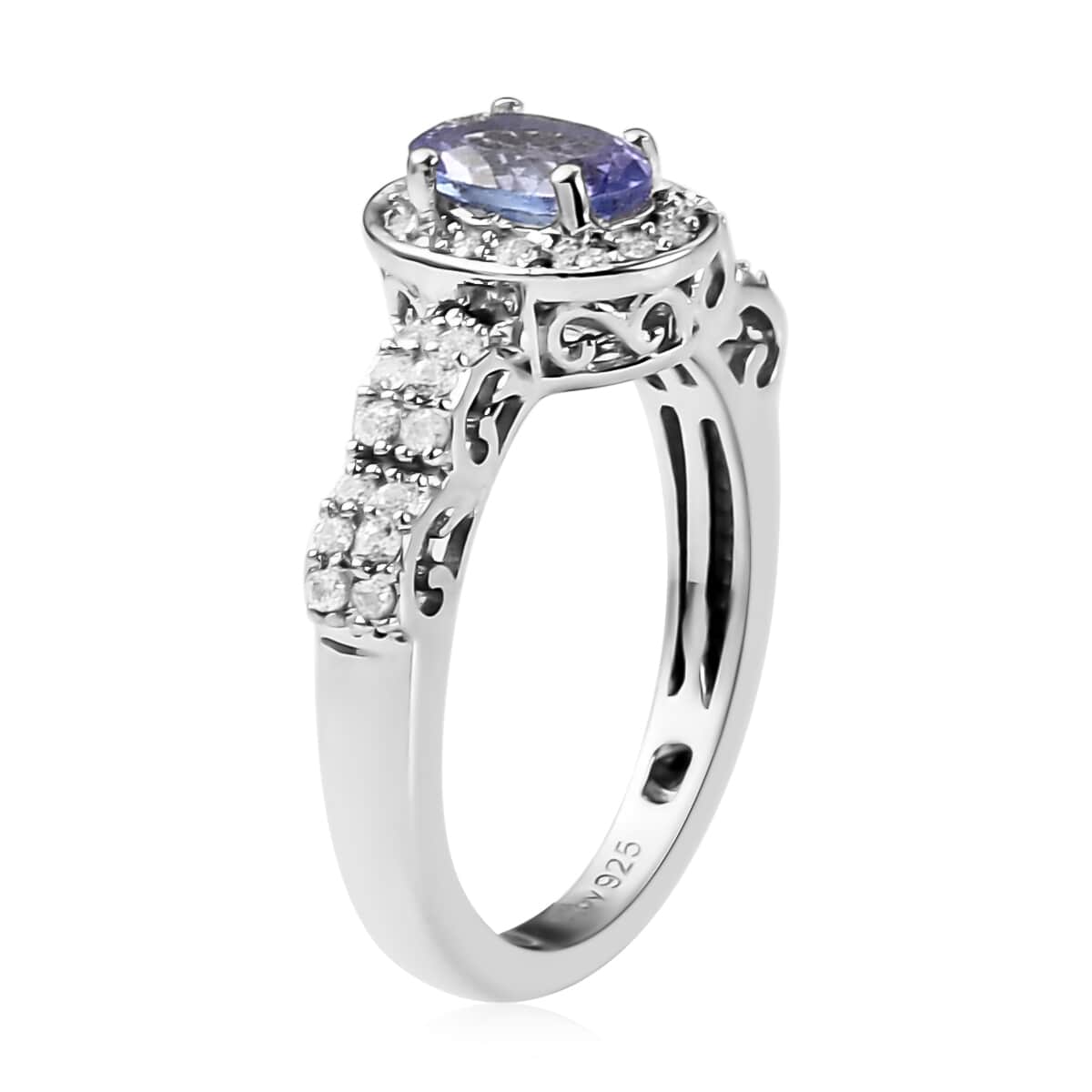 Tanzanite and Natural White Zircon Ring in Platinum Over Sterling Silver (Size 10.0) 1.10 ctw image number 3