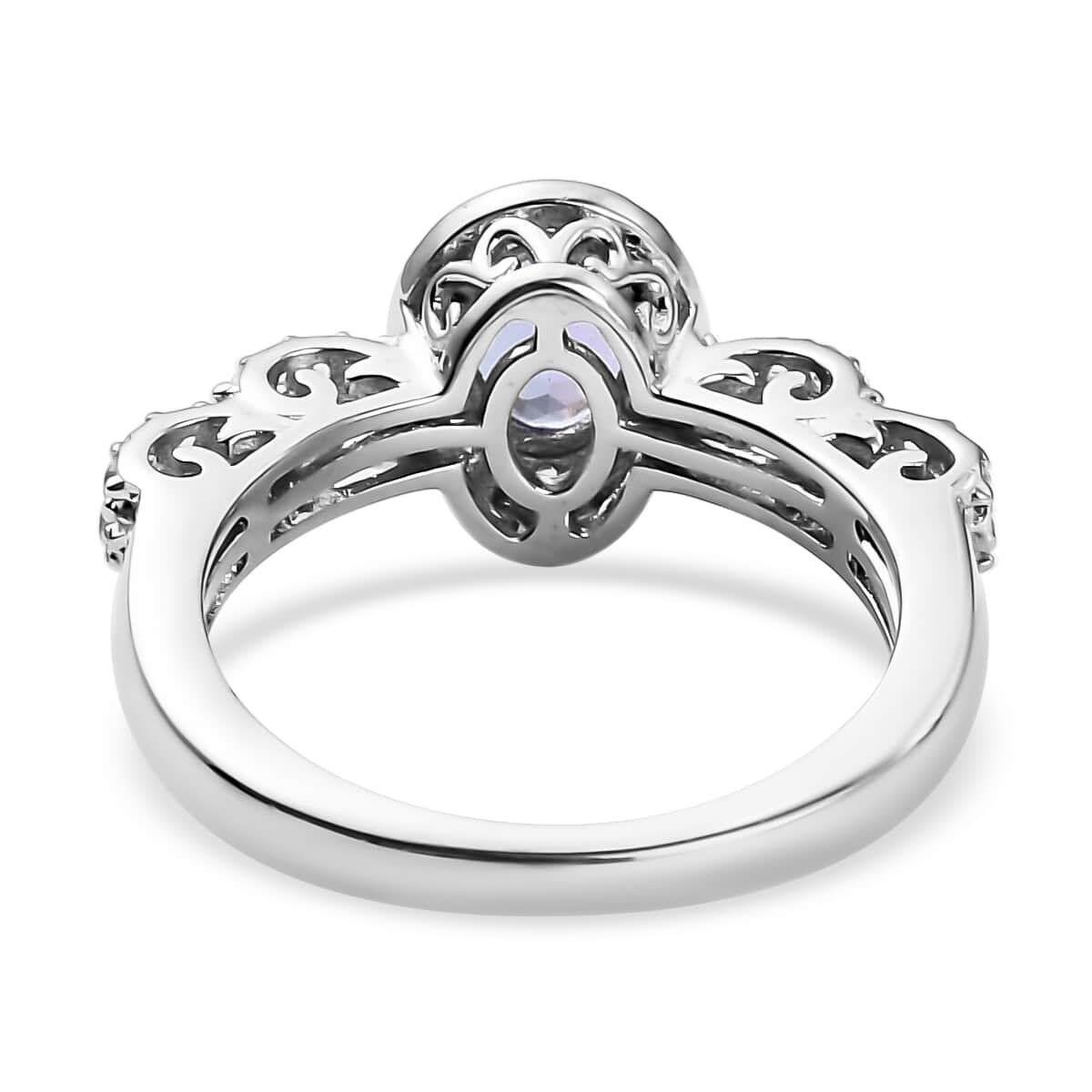 Tanzanite and Natural White Zircon Ring in Platinum Over Sterling Silver (Size 10.0) 1.10 ctw image number 4