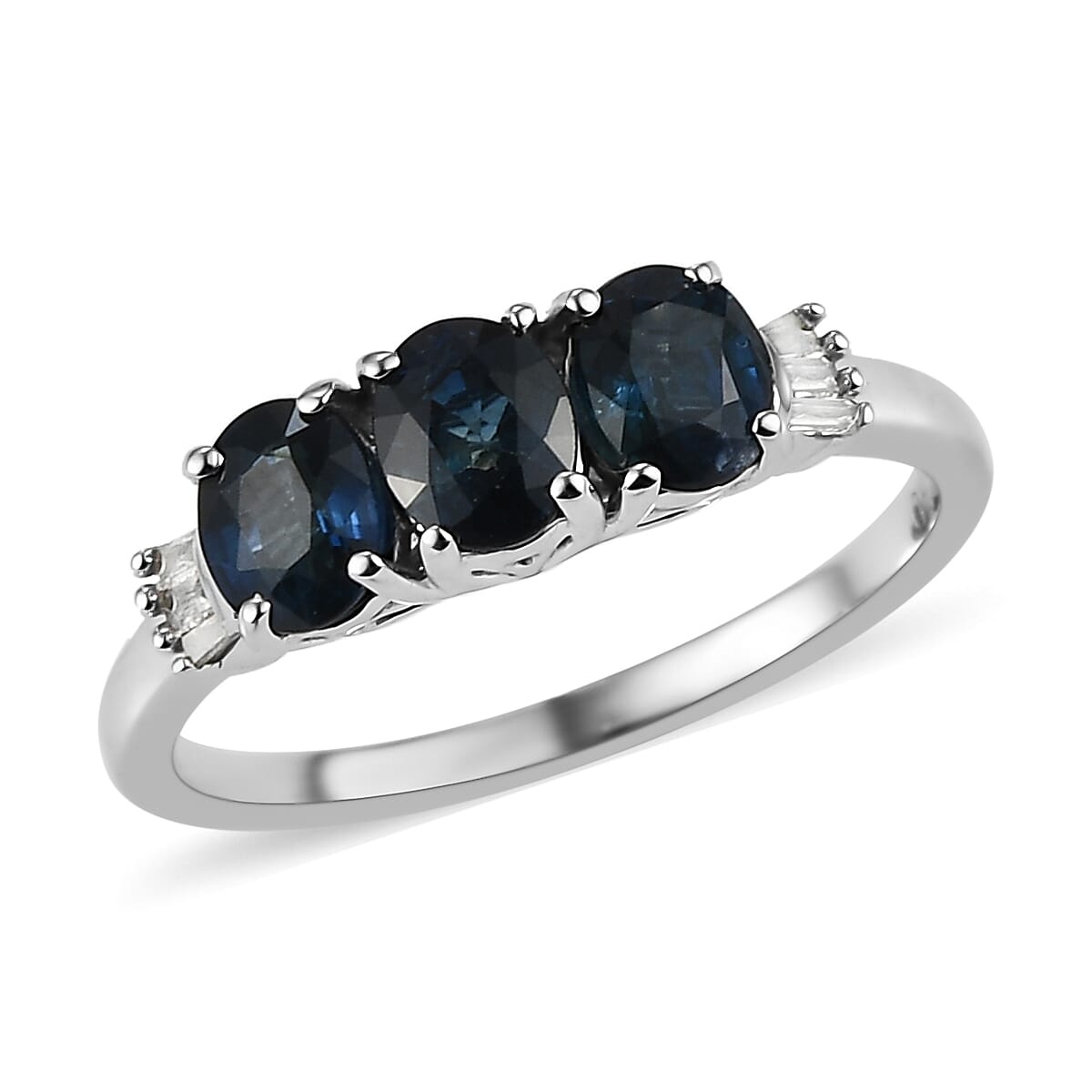 LUXORO 10K White Gold AAA Indigo Sapphire and Diamond 3 Stone Ring (Size 10.0) 1.20 ctw image number 0