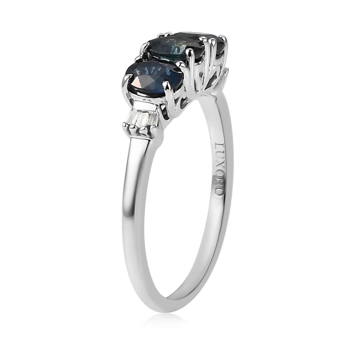 LUXORO 10K White Gold AAA Indigo Sapphire and Diamond 3 Stone Ring (Size 10.0) 1.20 ctw image number 3