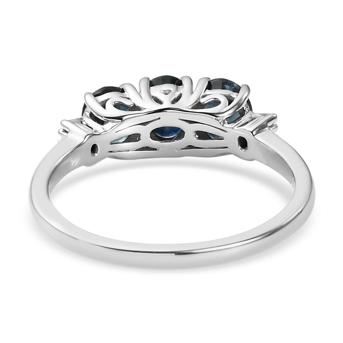 LUXORO 10K White Gold AAA Indigo Sapphire and Diamond 3 Stone Ring (Size 10.0) 1.20 ctw image number 4