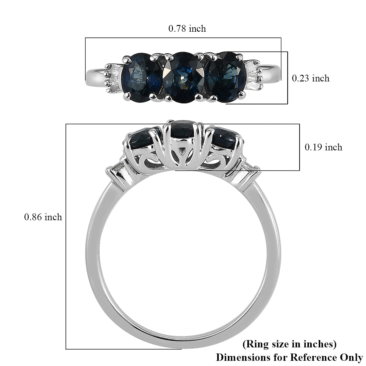 Luxoro 10K White Gold AAA Indigo Sapphire and Diamond 3 Stone Ring (Size 10.0) 1.20 ctw